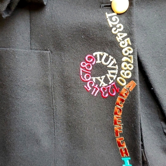 Suzelle Vintage 90s Black Colorful Alphabet Number Theatrical Blazer 14 Pristine - Picture 7 of 7